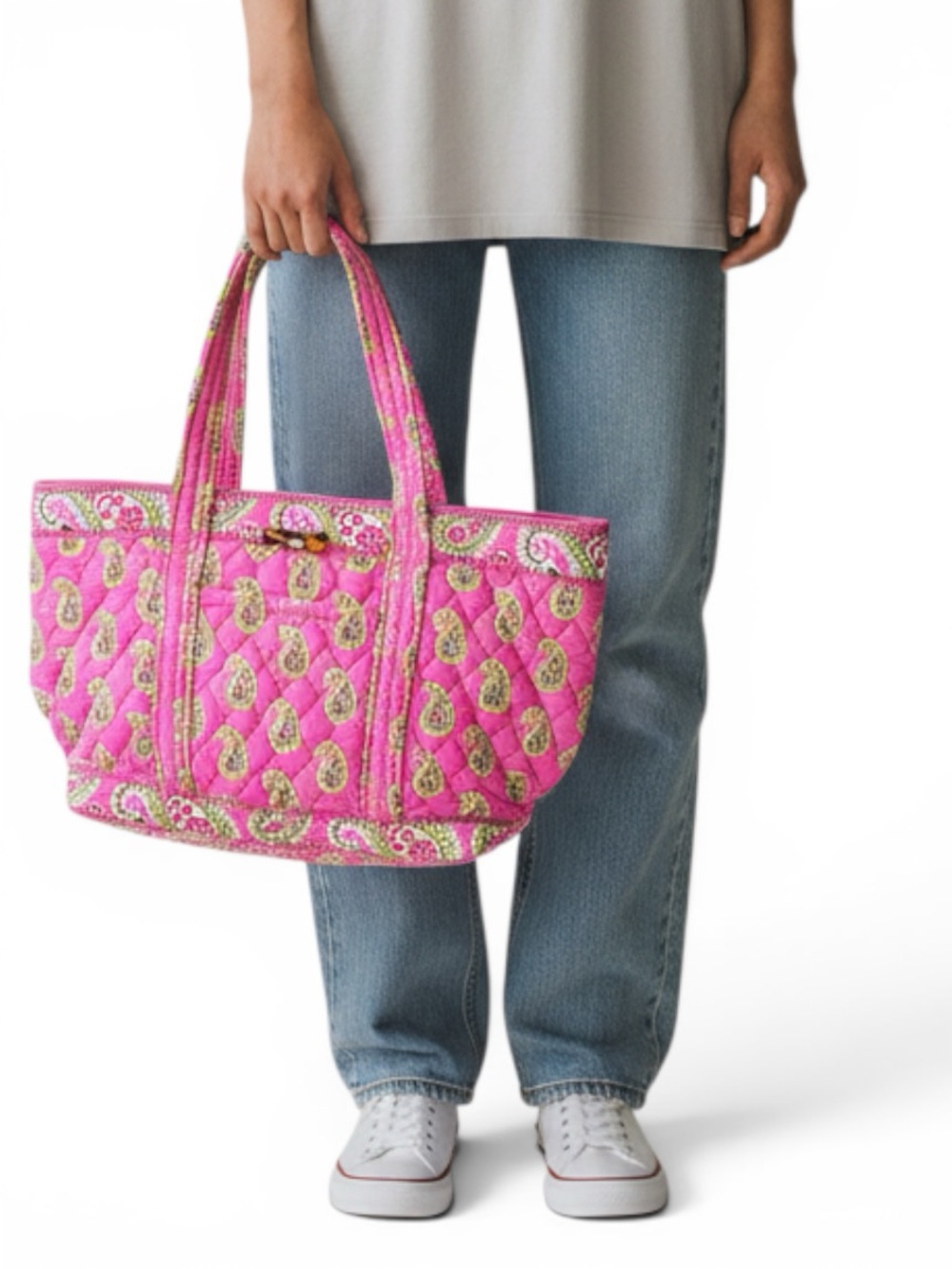 Vera Bradley Bermuda Pink Retired Small Quilted Tote Bag Tortoise Shell closure - Picture 2 of 5